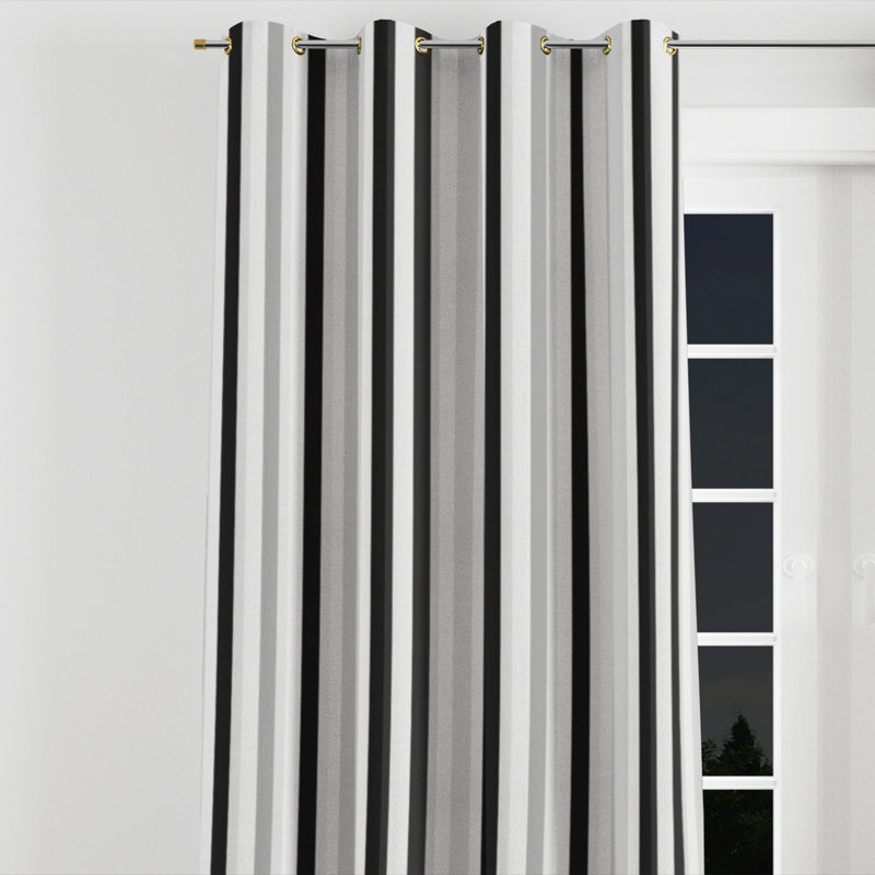 Rideaux de fenêtre Modern - rideau rayé noir et gris avec œillets - 1 panneau, Œillets dorés, L 52 po x L 63 po
