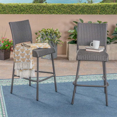 Ensemble de 2 tabourets de bar 29 po en rotin de polyuréthane pour l'extérieur, sans accoudoirs, confortables et durables