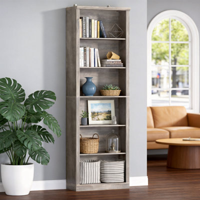 75" Tall Bookshelf, 6-Tier, 2 Adjustable Shelves, Open Storage