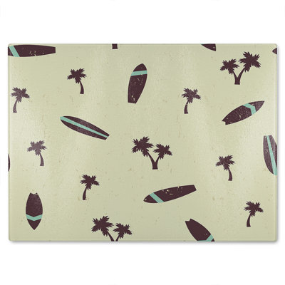 Surf Board & Palm Silhouettes Glass Chopping Board
