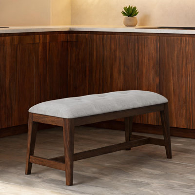 Banc de salle à manger avec rangement Mid-Century, structure en bois massif rembourré 2 places, tissu en polyester beige neutre