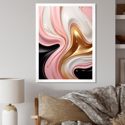 Art rétro liquide glam en rose, blanc et noir - formes abstraites, impressions d'art mural