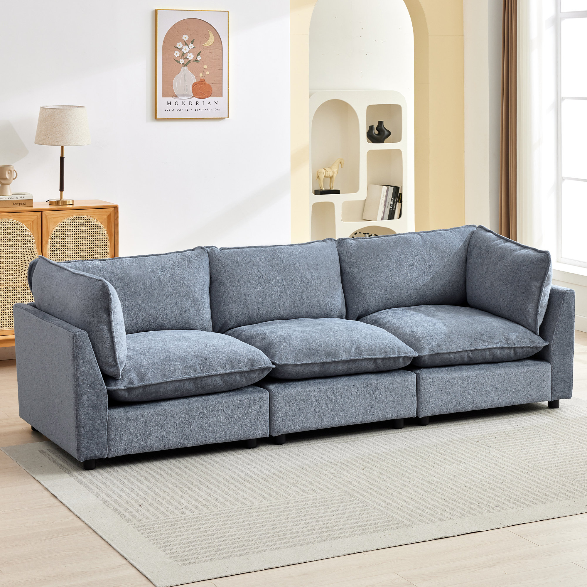 Eagan 106" 3 - Piece Modular Sofa, Blue Chenille