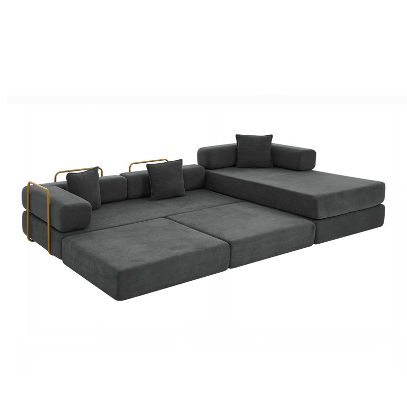 Modular Sectional Sofa with L-Shape Chaise, Gray Corduroy