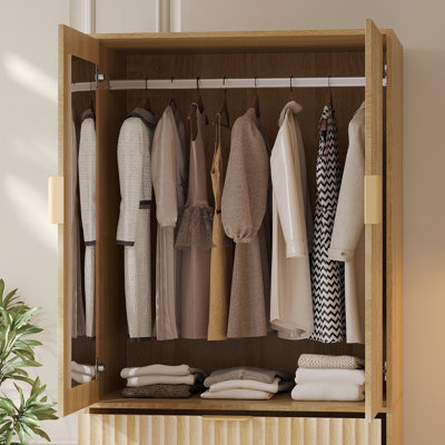 70.9''h X 29.9''w Freestanding Wooden Wardrobe Armoire With Mirror And 3 Drawers