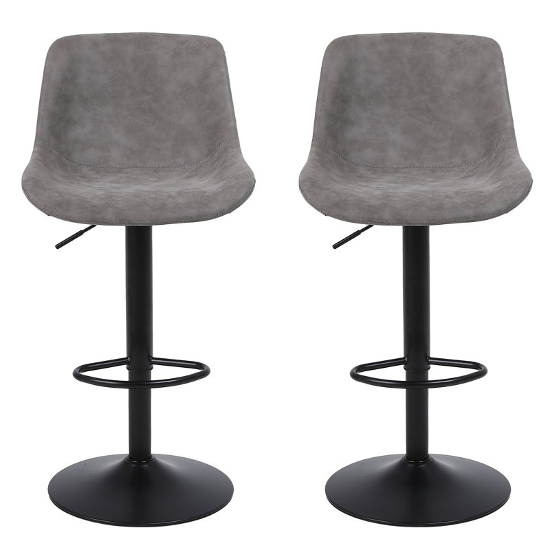 Swivel Upholstered Adjustable Height Counter Stool with Metal Frame, Grey, 2
