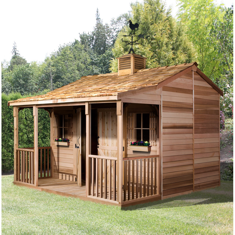 Ranchhouse 12 ft. W x 14 ft. D Western Red Cedar Wood Storage Shed, 124" H x 144" W x 168" D