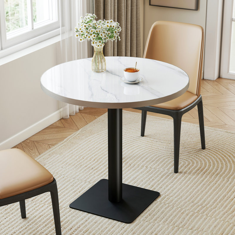 Round Sintered Stone Pedestal Table with Stainless Steel Edging