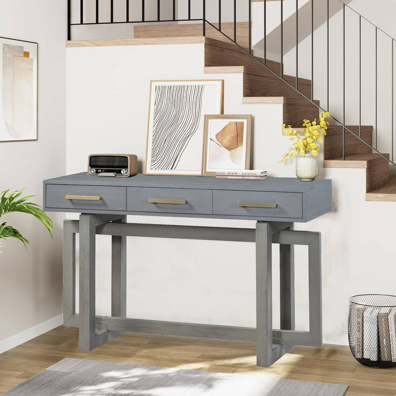 Artsy Extra Long Console Table,Entryway Table with Three Drawers, Grey