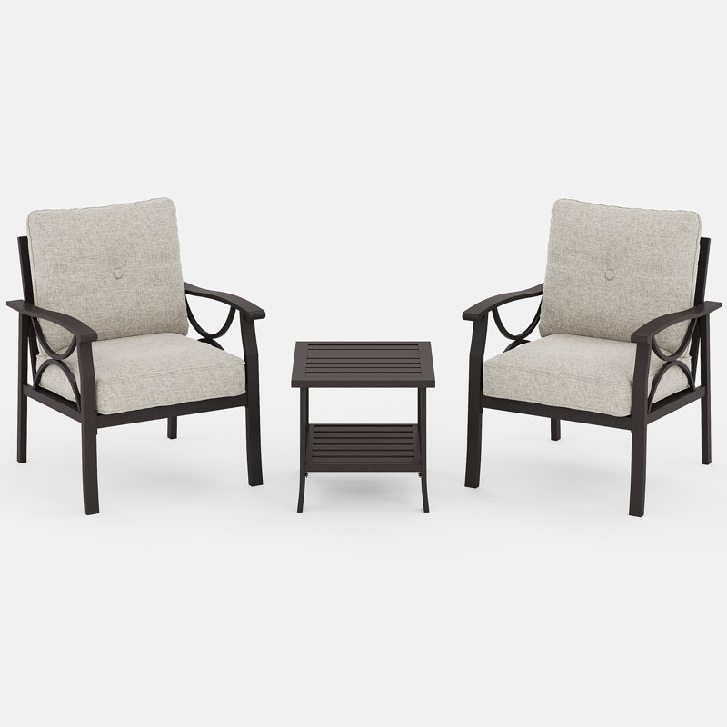 Ensemble de conversation pour patio pour 2 personnes avec coussins, Brun