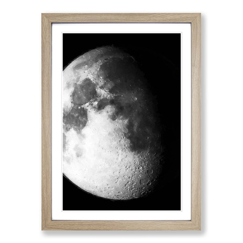 Moon Craters - Picture Frame Graphic Art Print, 65cm H x 48cm W x 2cm D, Oak Framed