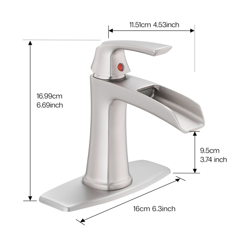 Brushed Nickel Waterfall Bathroom Faucet With Pop-Up Drain And Deck Plate - Single Handle Bathroom Faucet, Brushed Nickel