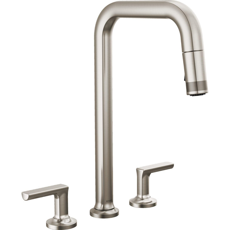 Kintsu® Widespread Pull-Down Faucet With Square Spout, Lumicoat® Stainless, Lever Handle