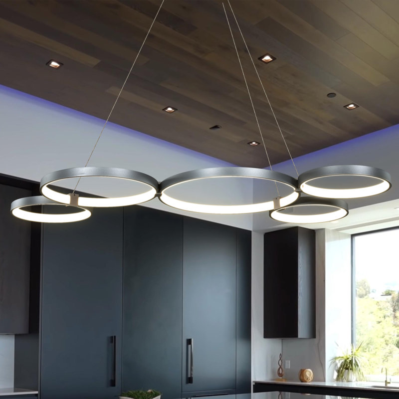 Luminaire suspendu géométrique 5 lumières Capella, Argent