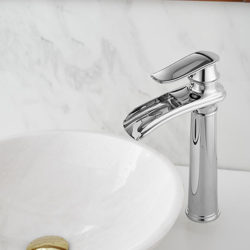 Robinet de salle de bain à un trou avec drain Waterfall, Chrome poli