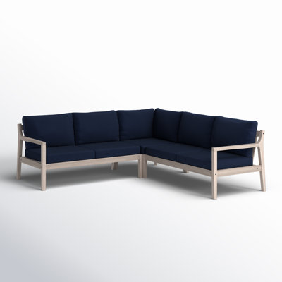 Amina Outdoor Solid Acacia Wood L Shape Sectional 3 Piece Set