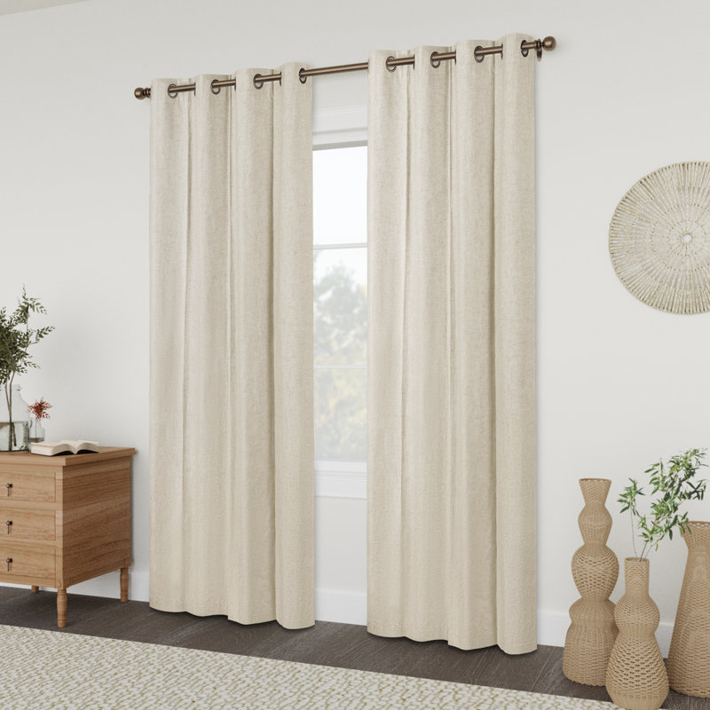 Linen Slub Blackout Grommet Curtain Pair(2 Panels), 52" W x 96" L, Linen