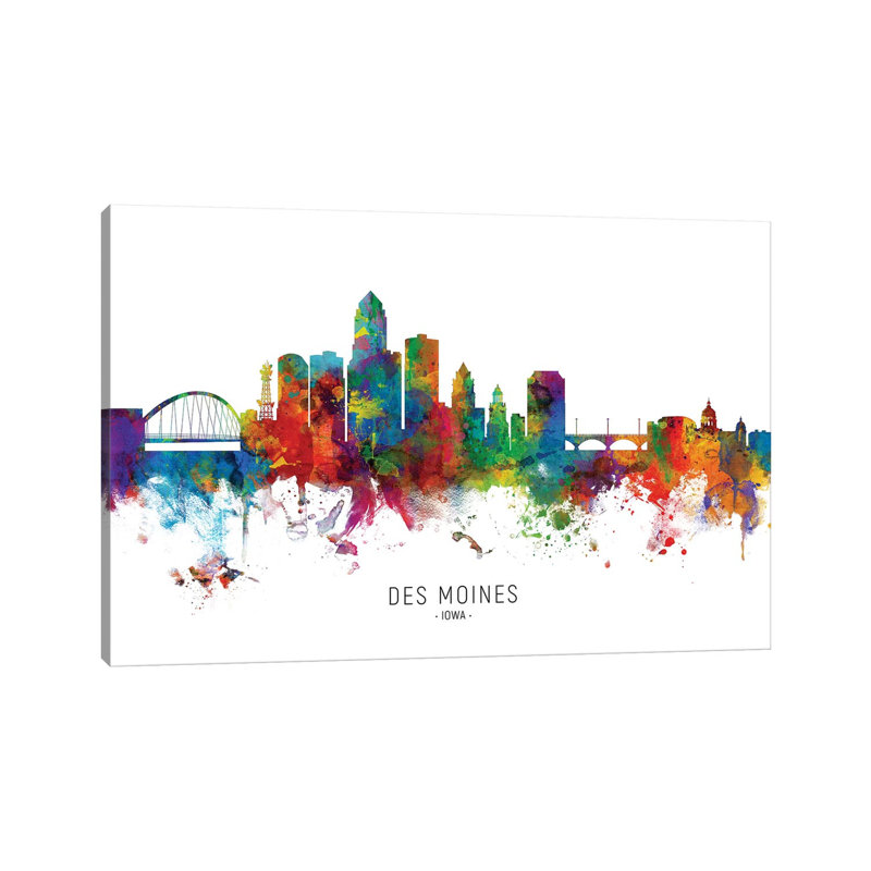 «Des Moines Iowa Skyline» par Michael Tompsett, impression sur toile tendue, H 26 po x l 40 po x 1,5 po