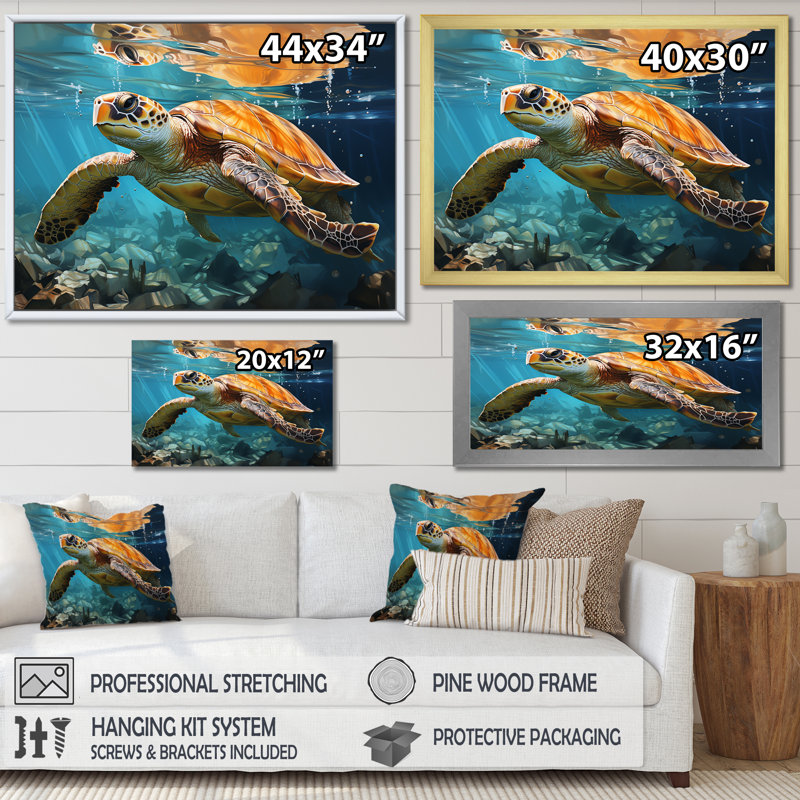 Vie marine contemporaine I, H 34 po x l 44 po x P 1,5 po, Cadre doré simple