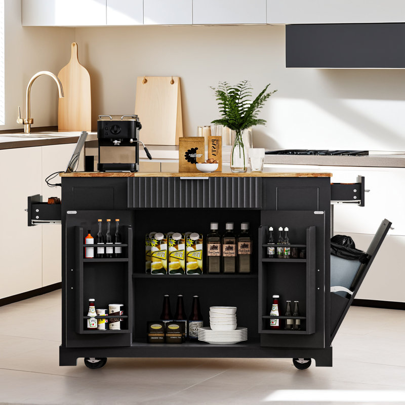 Rolling Wood Kitchen Cart Island, Black