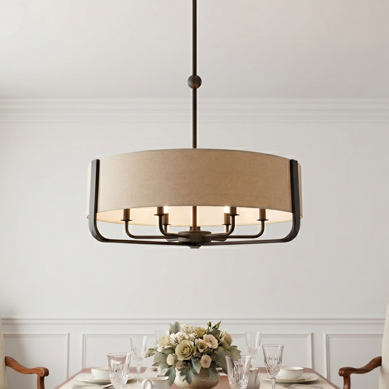Varcesile 6 - Light Dimmable Drum Chandelier, Matte Black