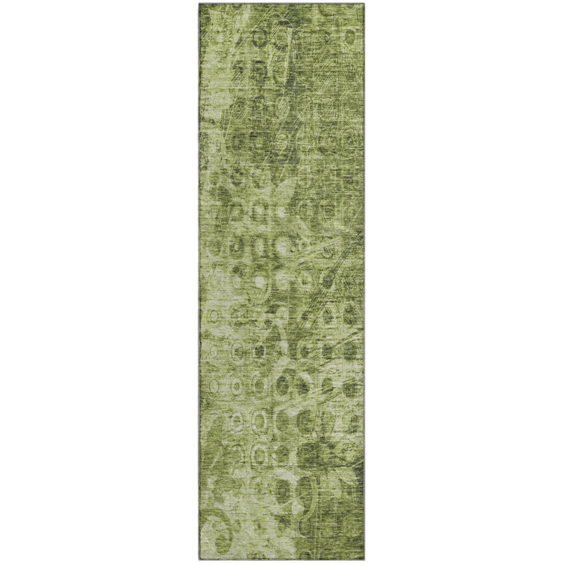 Premium Machine Washable Cerrito AMF577 Olive Rug, Runner 2'3" x 7'6"