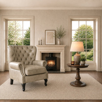 Genuine Leather Upholstered Armchair in Grey