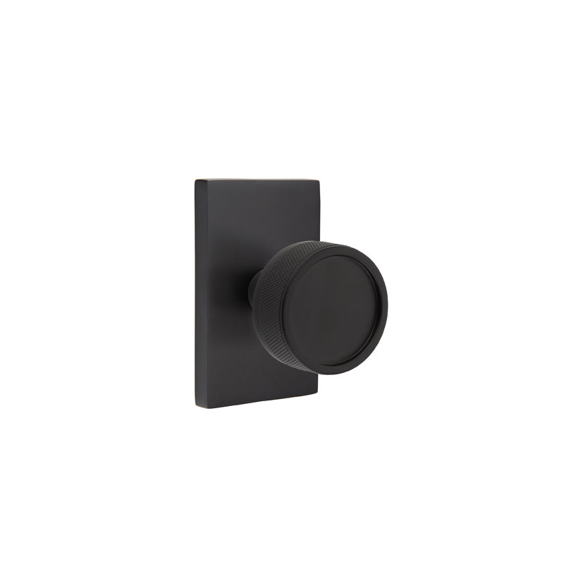 Emtek Select Privacy Knobset w/ Modern Rectangle Rosette, Conical Stem & Knurled Knob, Flat Black