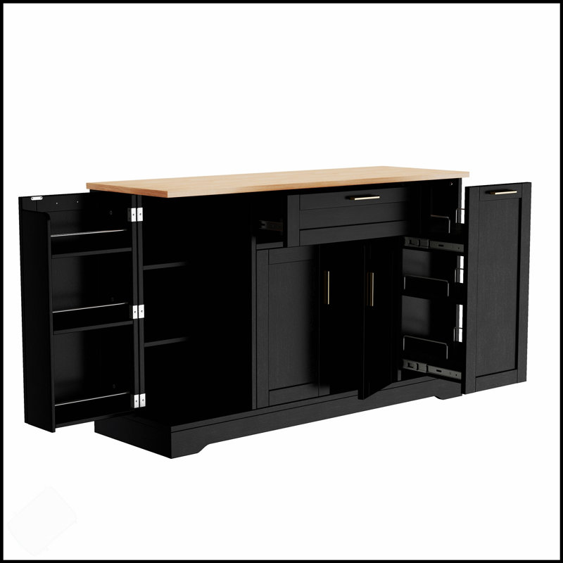 Multi-Functional Storage Sideboard With Extendable Dining Table, Adjustable Shelves, And 3-Tier Pull-Out Rack For Versatile Kitchen And Dining Room Use