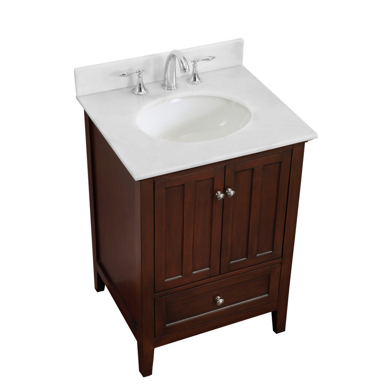 Ain 25'' Single Bathroom Vanity with Top, Teak, Pure White