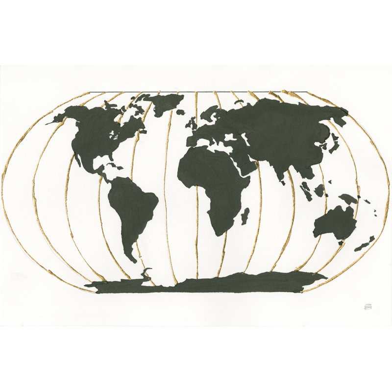 " World Map Gold Lines " by Chris Paschke, 12" H x 18" W