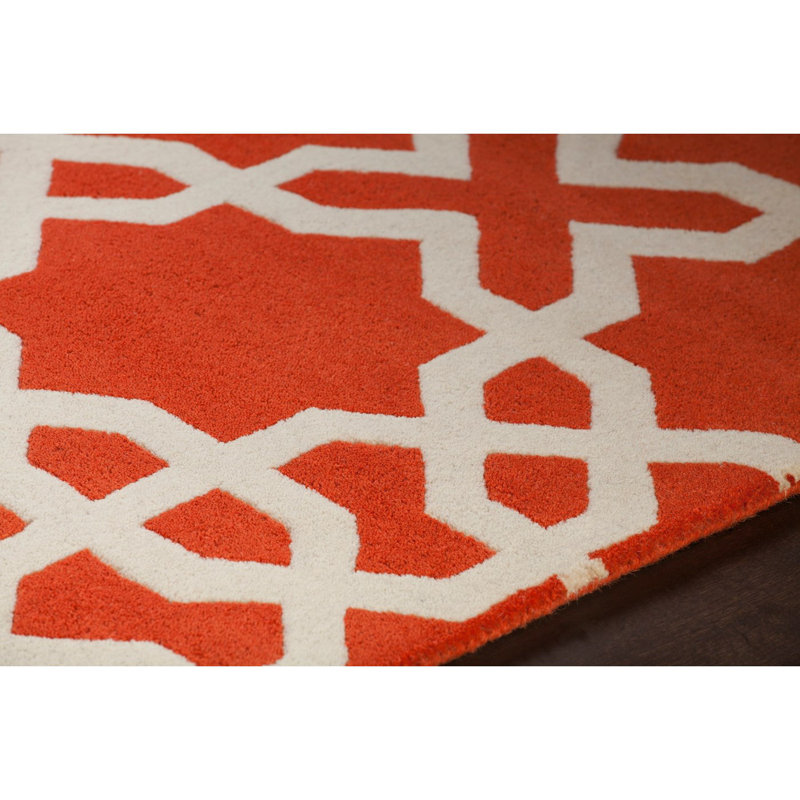 Tapis orange et blanc en laine touffeté à la main Acworth, 7 pi x 10 po