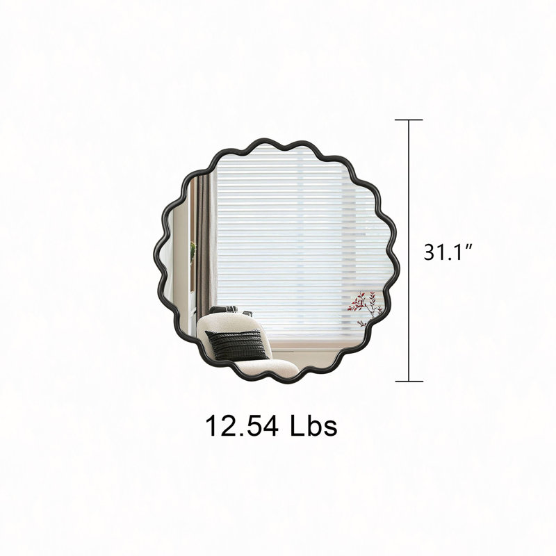 Miroir à miroir ondulé en bois massif, 31 po x 31 po