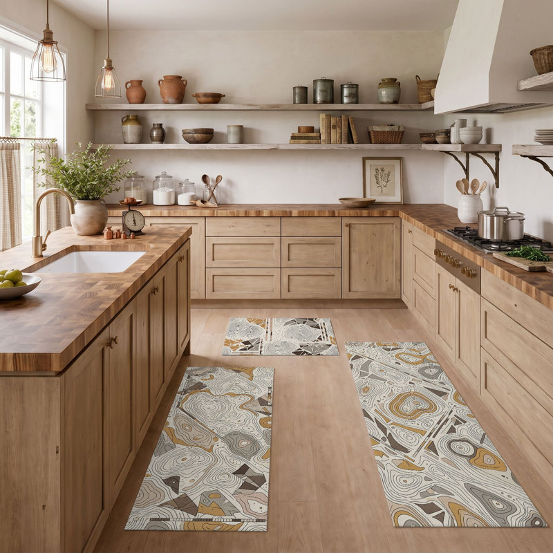 Tapis de cuisine géométriques abstraits et lavables antidérapants