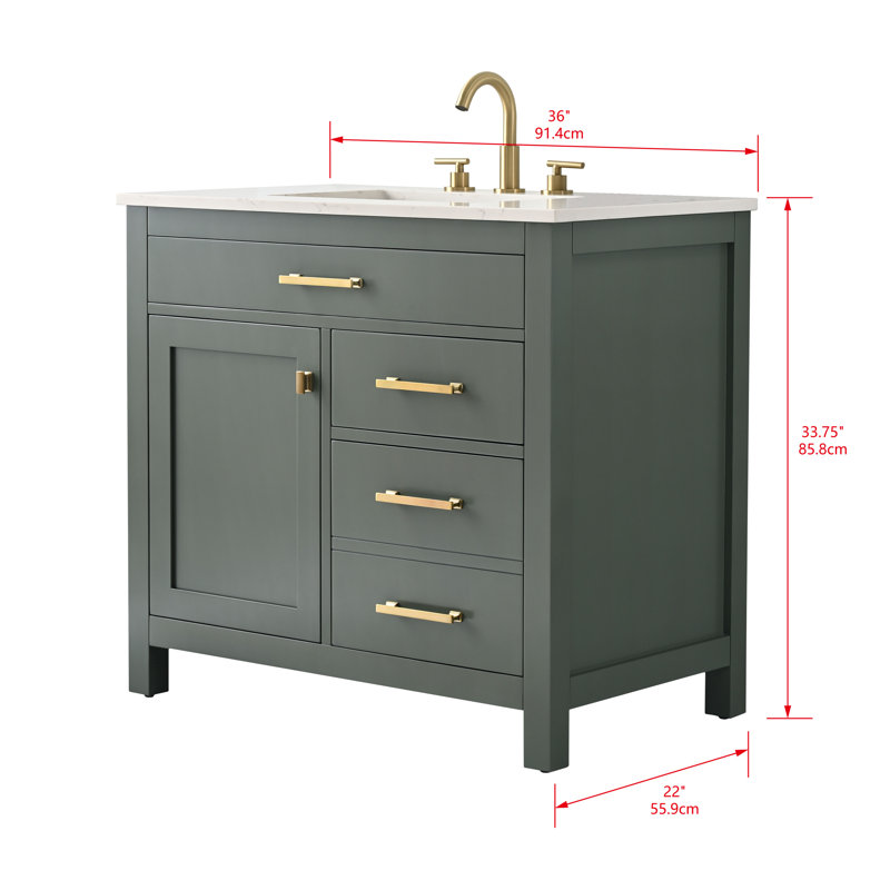 Trevor 36" W Single Vanity, Vintage Green/Brushed Gold