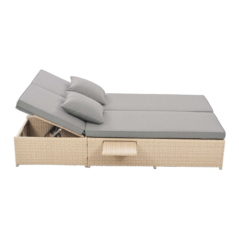 Outdoor Sunbed, Rattan Patio Reclining Chairs with Adjustable Backrest and Seat, Conversational Set, Brown