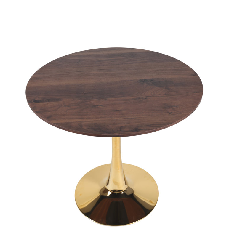 Table de salle à manger 31,5 "en noyer 31,5" avec pieds dorés et table de tulipe de style Mid-Century pour 2 à 4 personnes avec plateau en MDF rond, table de salle à manger sur pied, table basse de loisirs