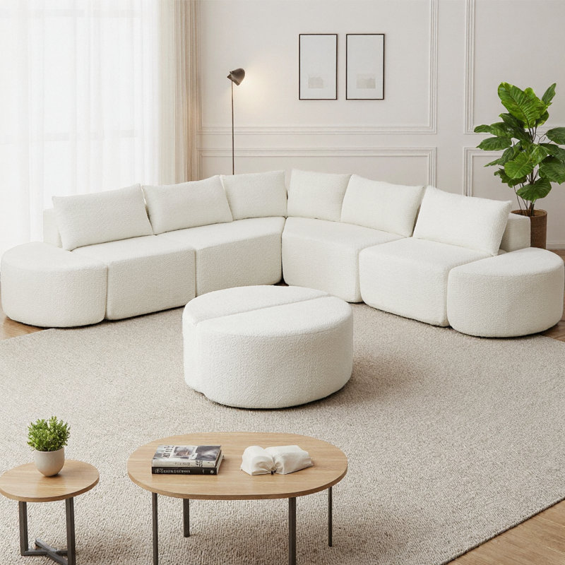 Canapé modulaire incurvé modulaire avec tissu chenille, 4 tabourets incurvés et 6 coussins décoratifs, sans nuage requis pour le salon, la chambre à coucher ou le bureau