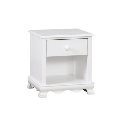 Contemporary White 1Pc Nightstand Knob Handles Solidwood 1-Drawers Bedside Table Storage Shelves (Only Nightstand)