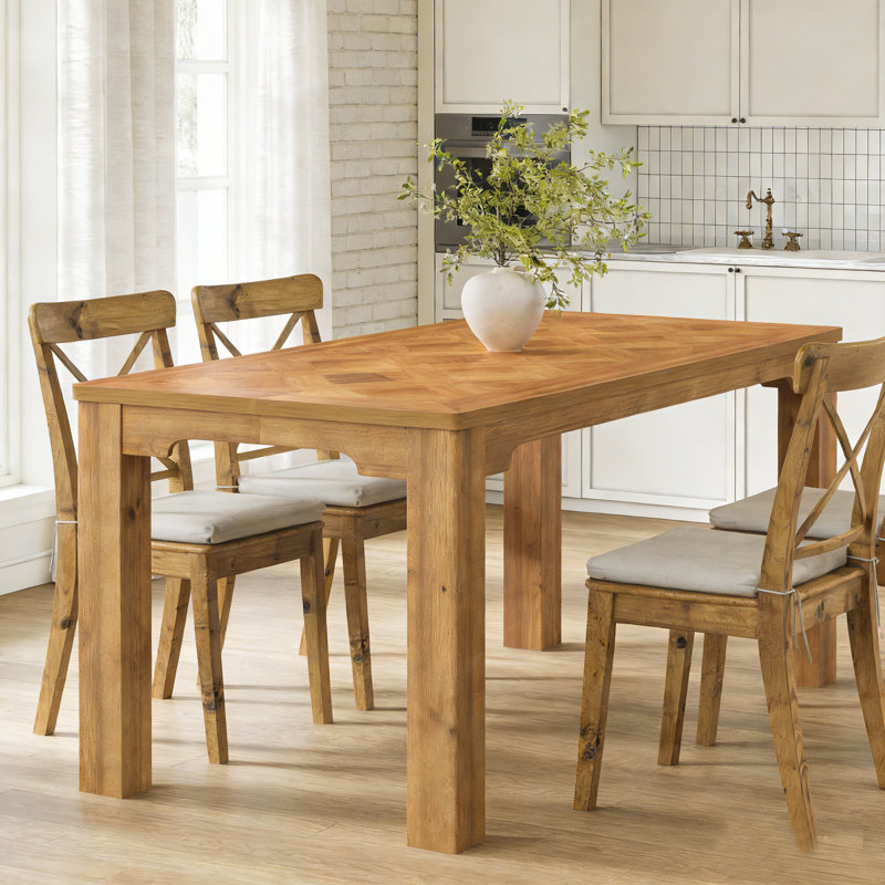 Table de salle à manger en bois massif 63 pouces avec motif géométrique rétro