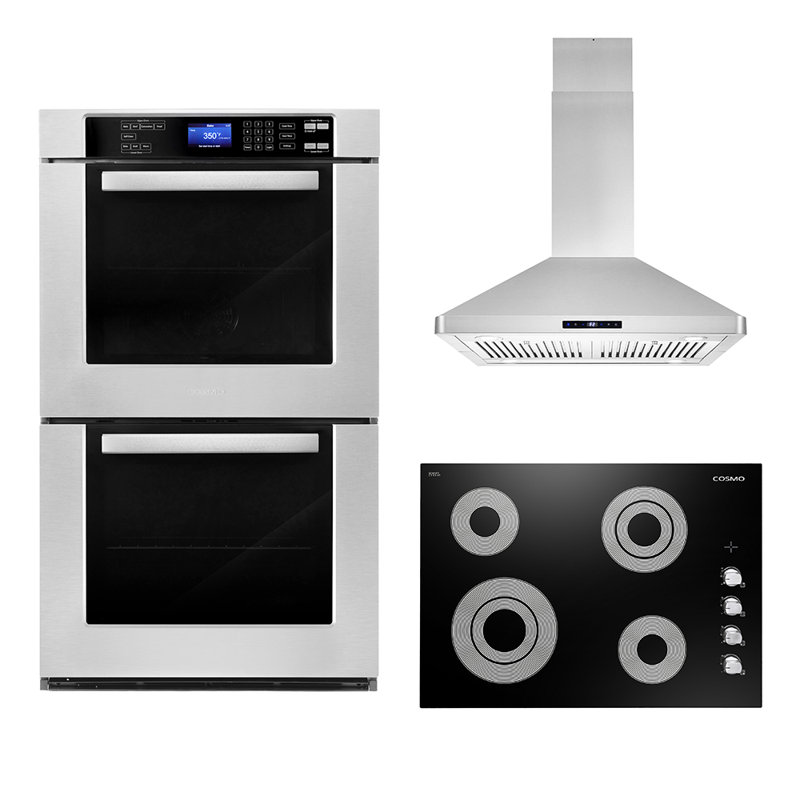 3 Piece Kitchen Package With 30" Electric Cooktop 30" Island Range Hood 30" Double Electric Wall Oven
