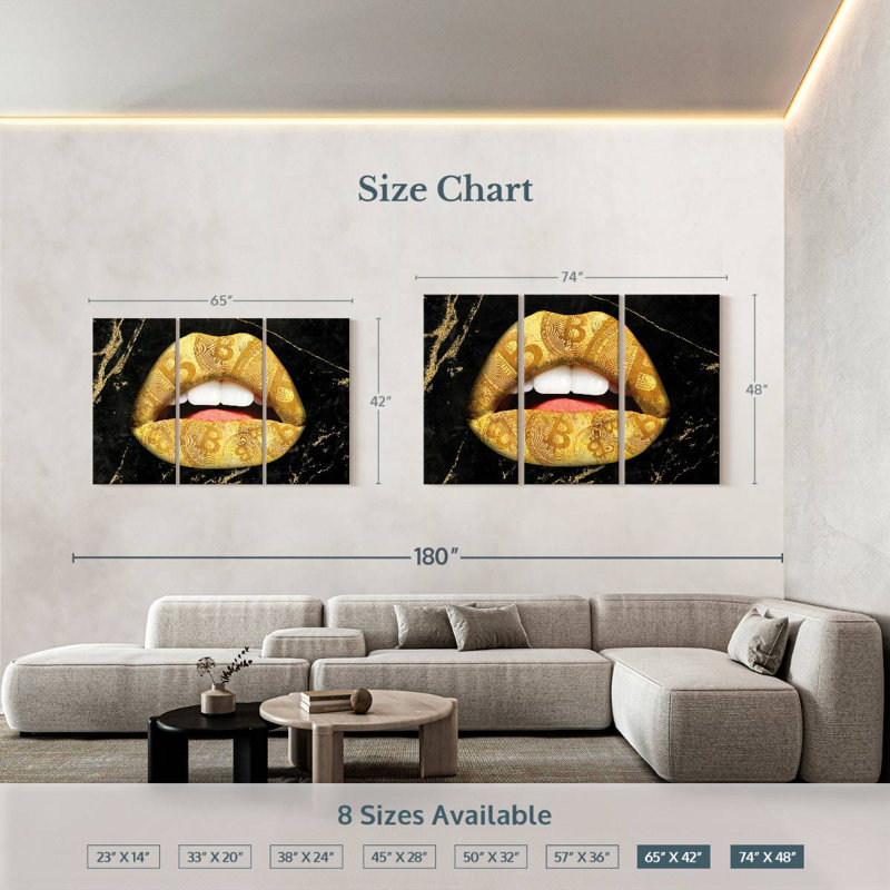 Shuttleworth Bitcoin Gold Lips, 42" H x 65" W