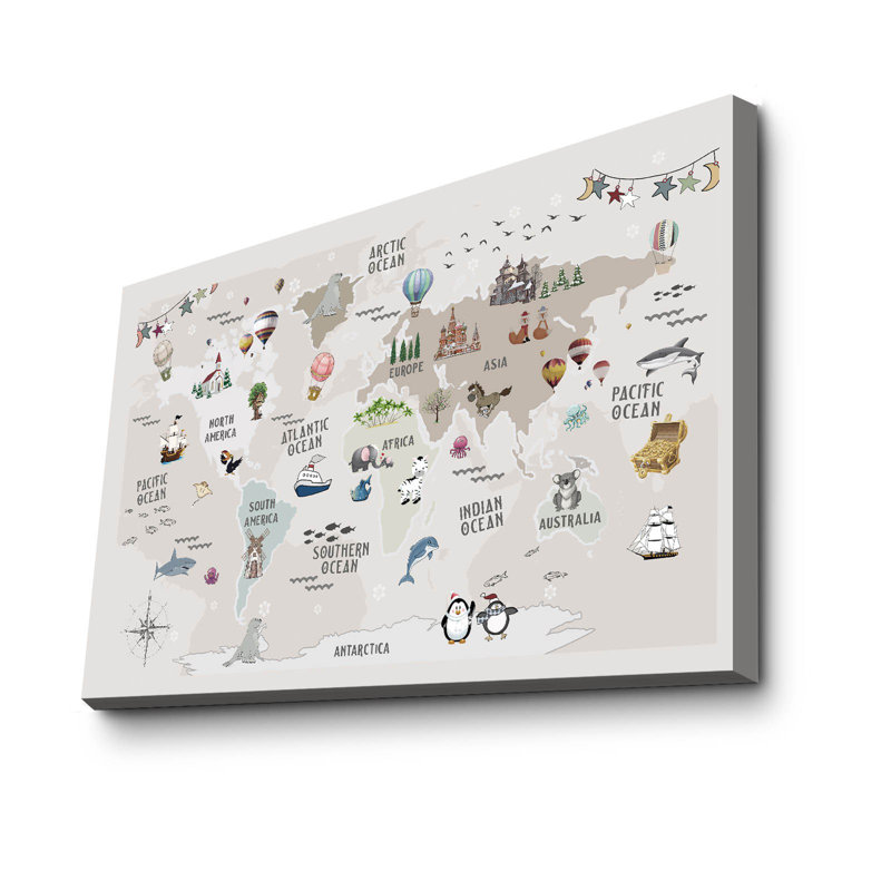 Art mural en toile pour enfant, carte du monde, 27,6 po x 17,7 po