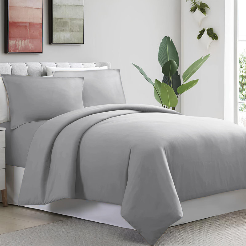 Humiston Solid Colour Duvet Cover Set with Pillowcases Included, Single Duvet Cover + 1 Standard Pillowcase, Silver