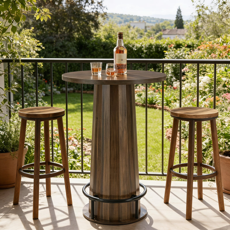 31.5-inch Bar Table With Metal Ring Footrest，round Dining Table