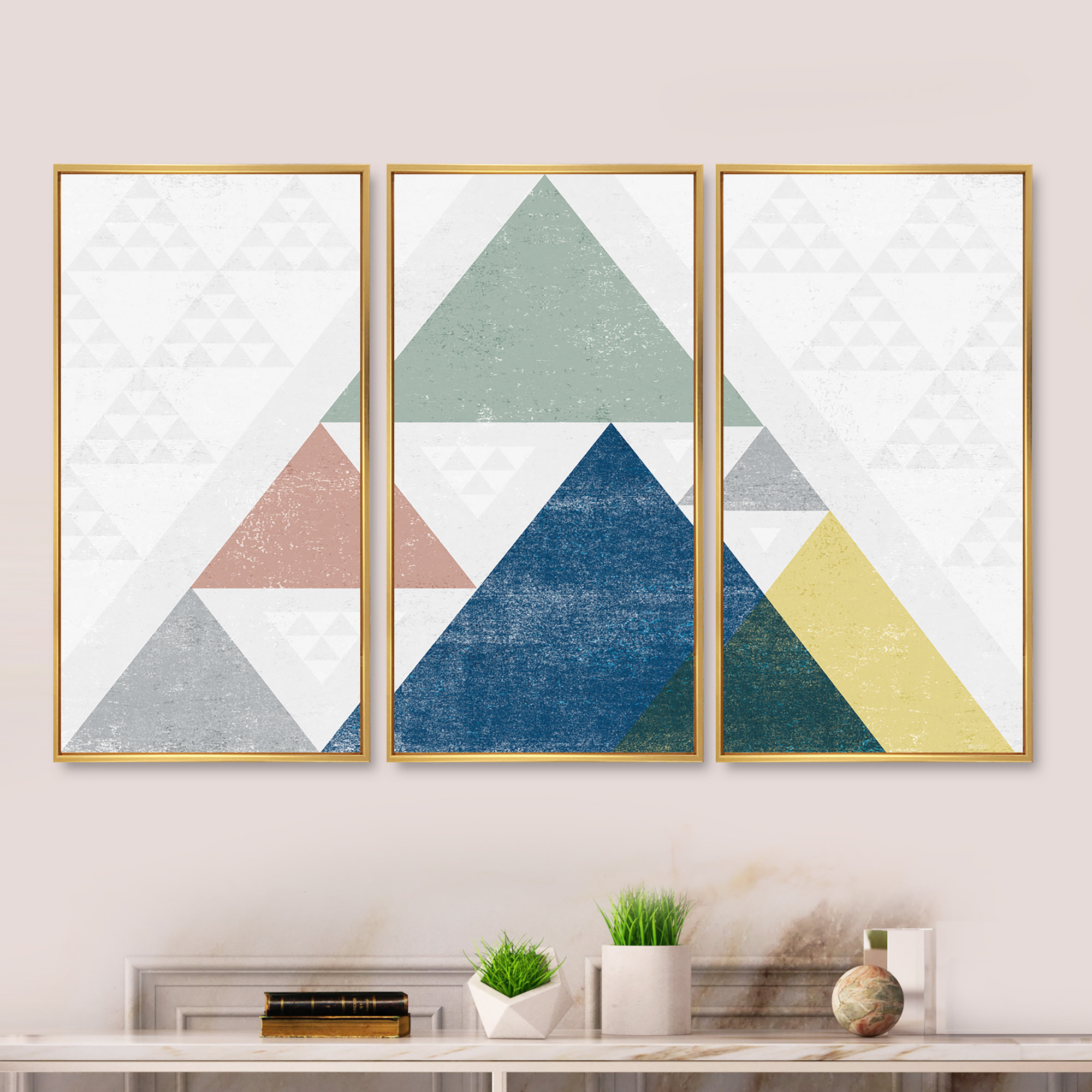 DesignArt Geometrical Composition Triangles I Framed On Canvas 3