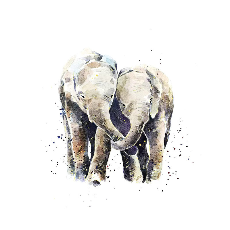Deux éléphants par EdsWatercolours - impression, H 18 po x l 18 po x 1,5 po, Toile tendue, Pas de tapis