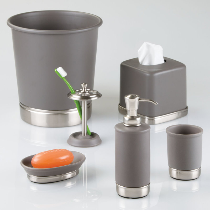Matte Gray and Brushed Steel Small Waste Can