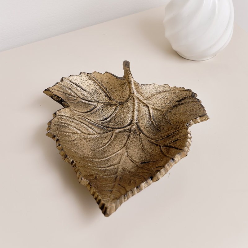 Shiny Leaf Trinket Tray Dish, Bronze