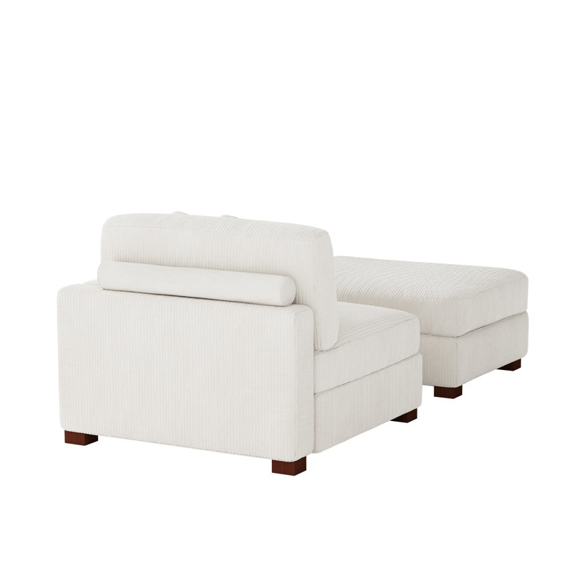 Chaise longue modulaire rembourrée en velours côtelé beige avec accoudoirs et coussins décoratifs, Orienté à droite, Beige